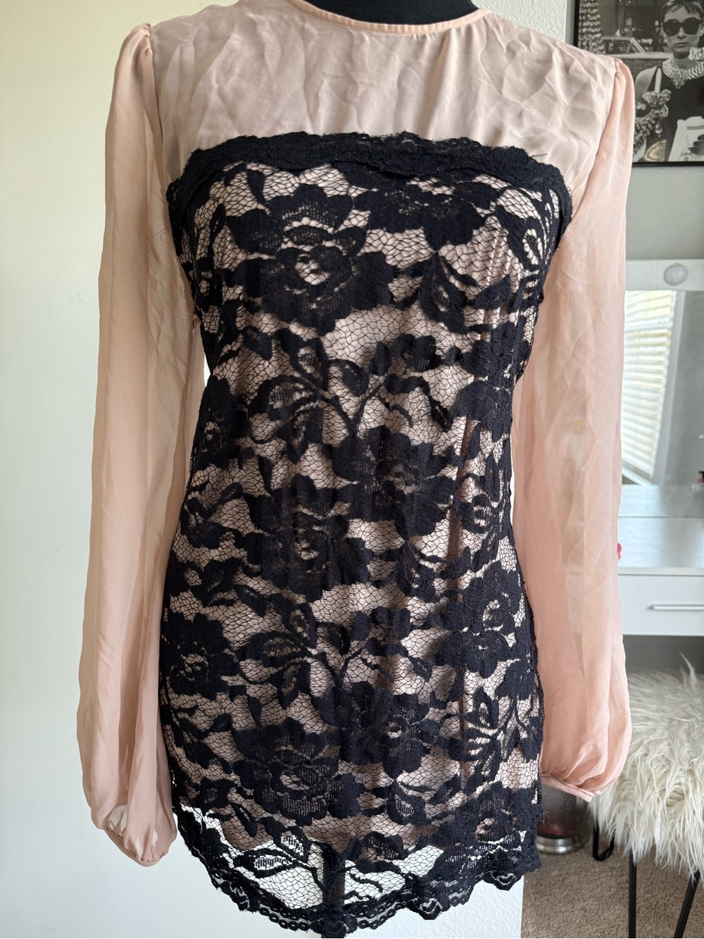 Nicole Blush and Black Lace Top